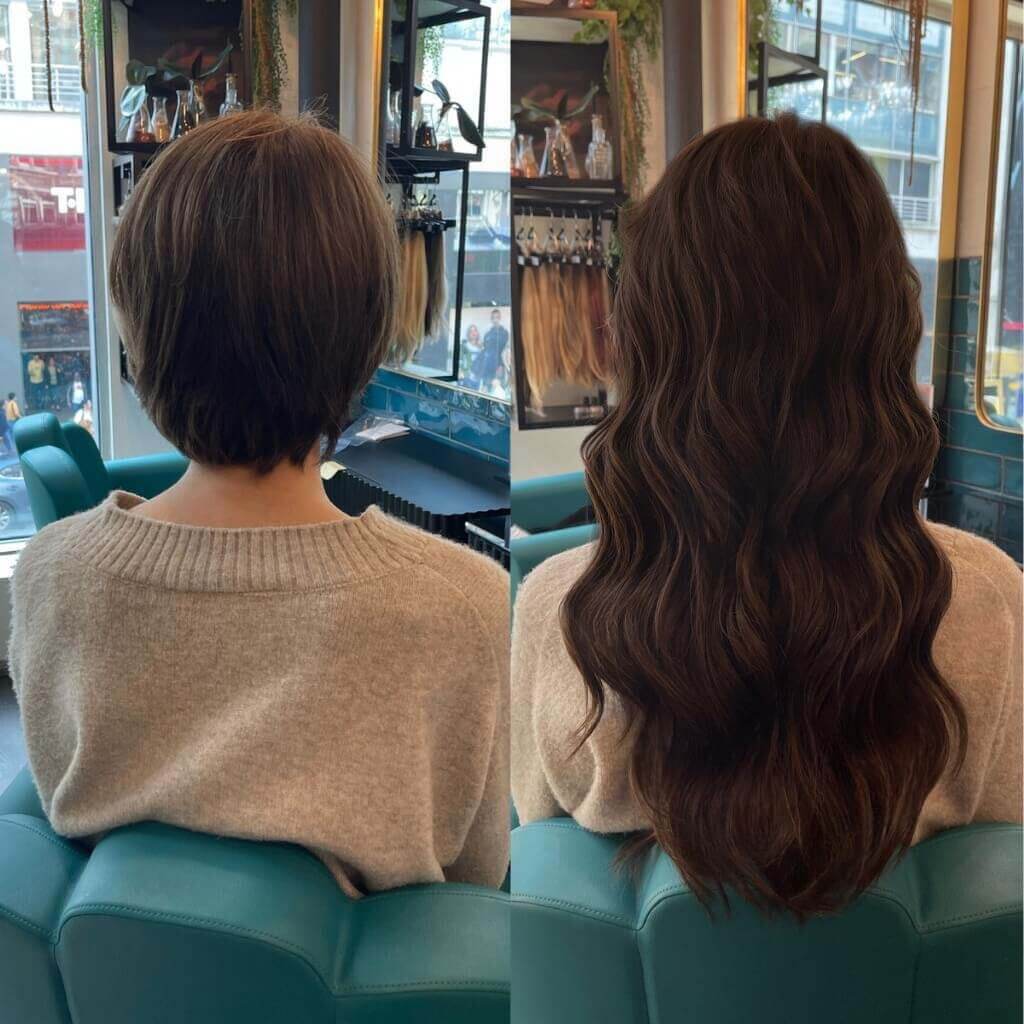 long brown hair extensions before and after