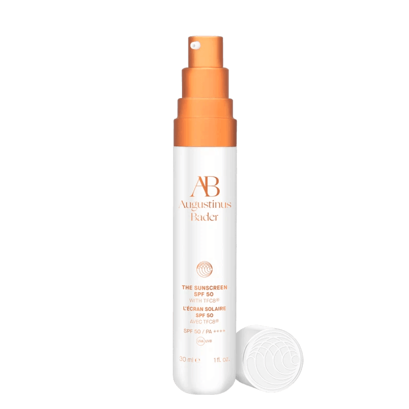 Augustinus Bader The Sunscreen SPF 50 packaging, a luxury mineral sunscreen safe for hair extensions