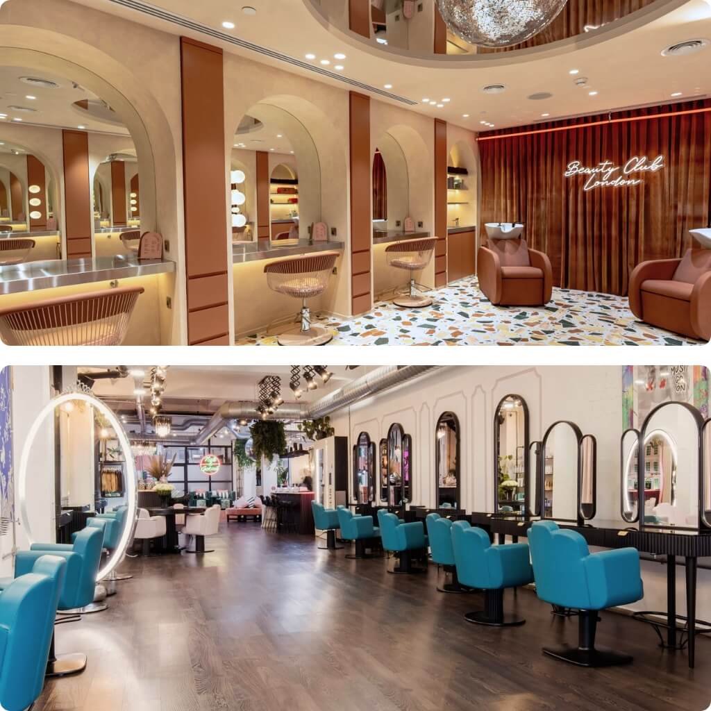 Salon interior pictures collage