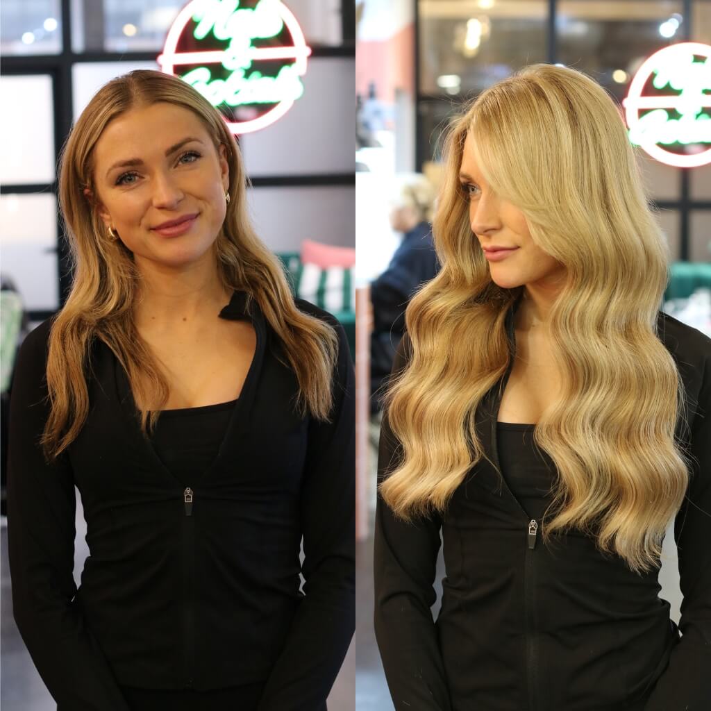 Brown to blonde hair colour transformation