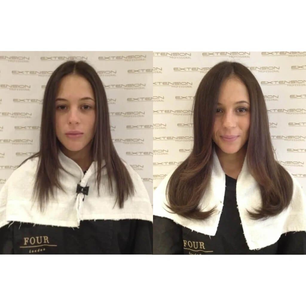 brown hair extension transformation