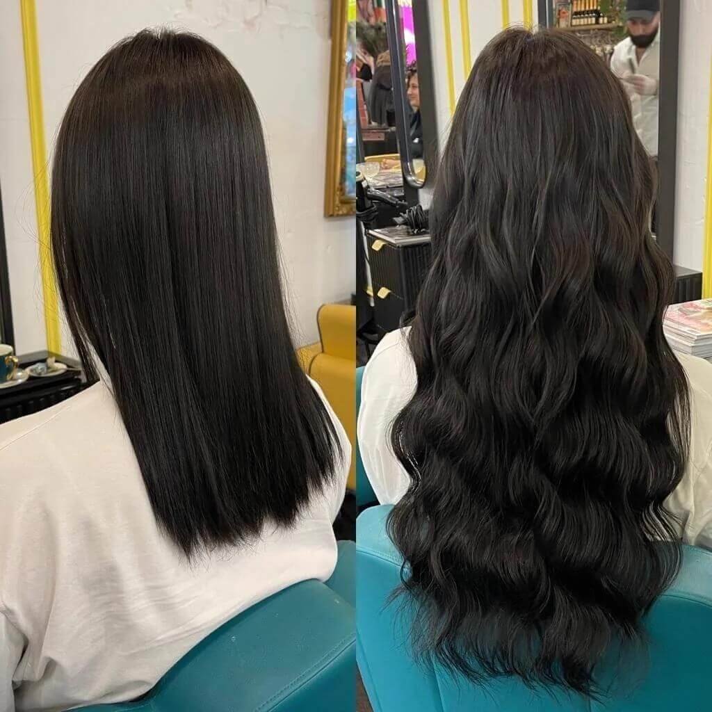 black wavy hair extension transformation