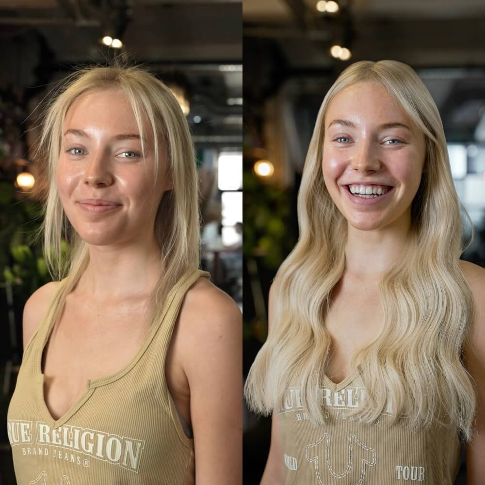 hair extensions before and after with blonde hair