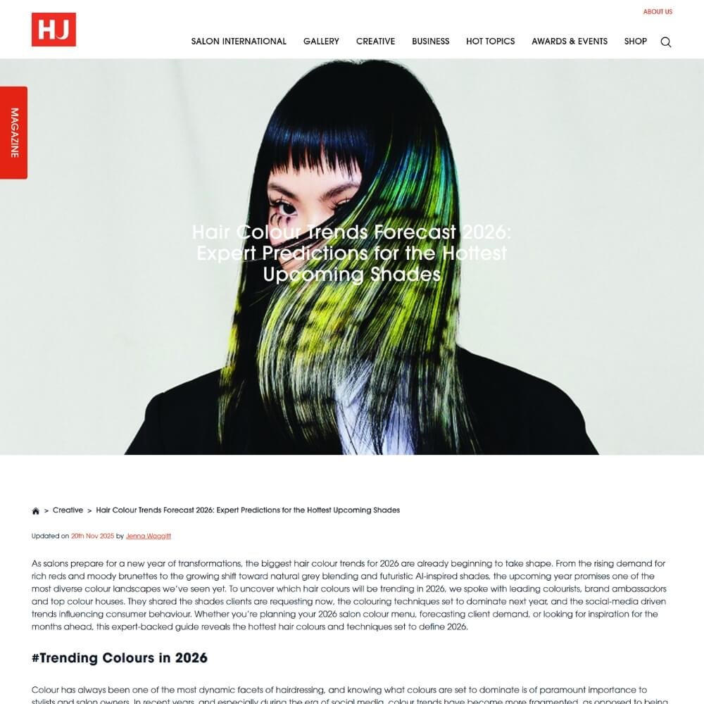 Hairdressers Journal hair colour trends forecast 2026