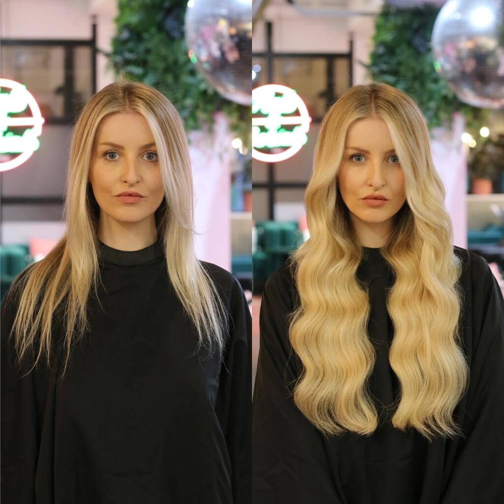 Medium to long blonde hair extension transformation Long blonde hair extension transformation