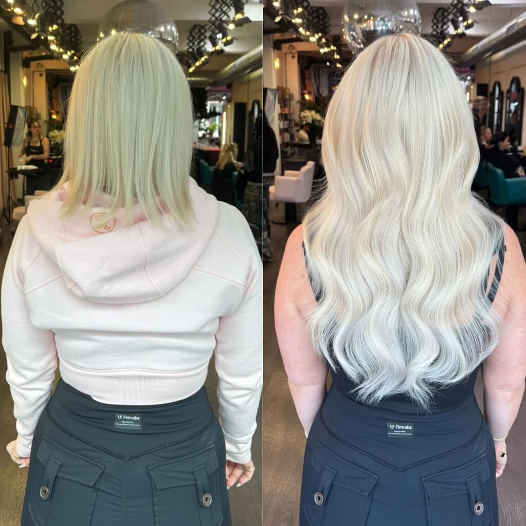 Platinum Blonde Hair Extensions Before and After