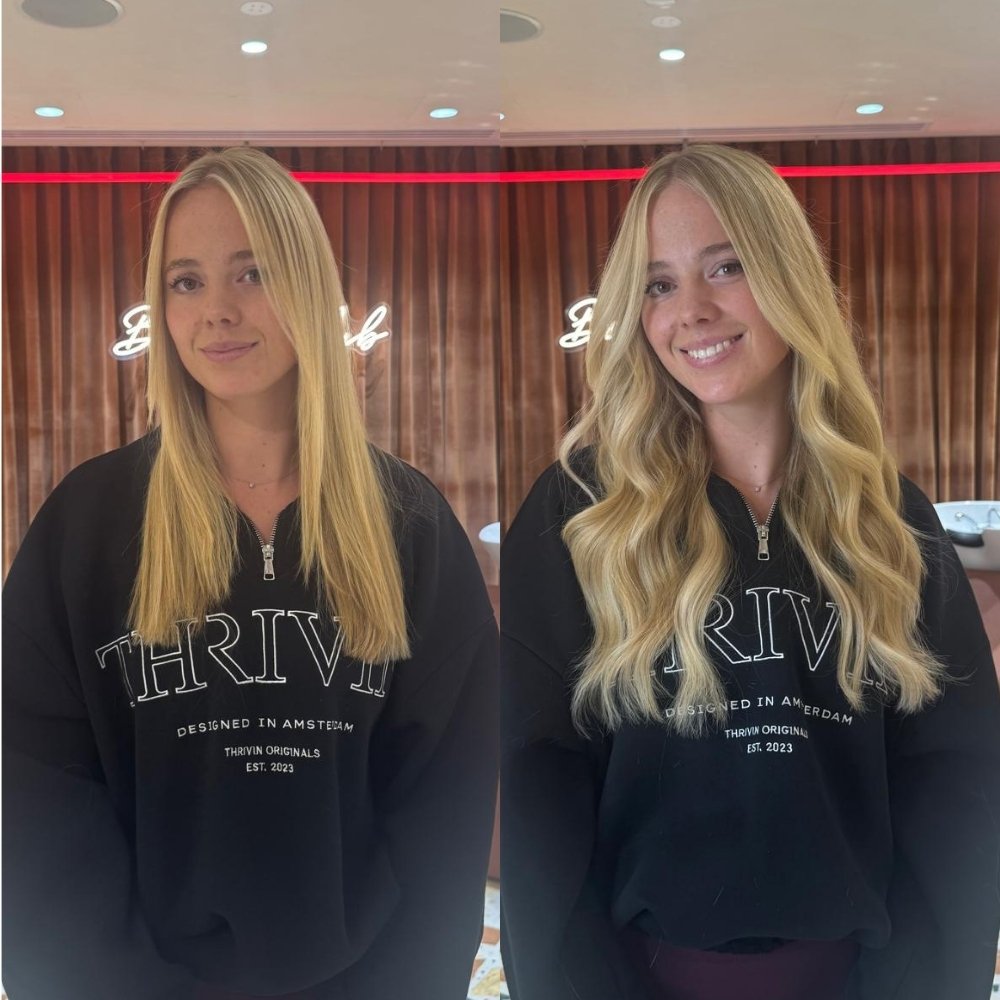 blonde hair extensions before and after in Dubai