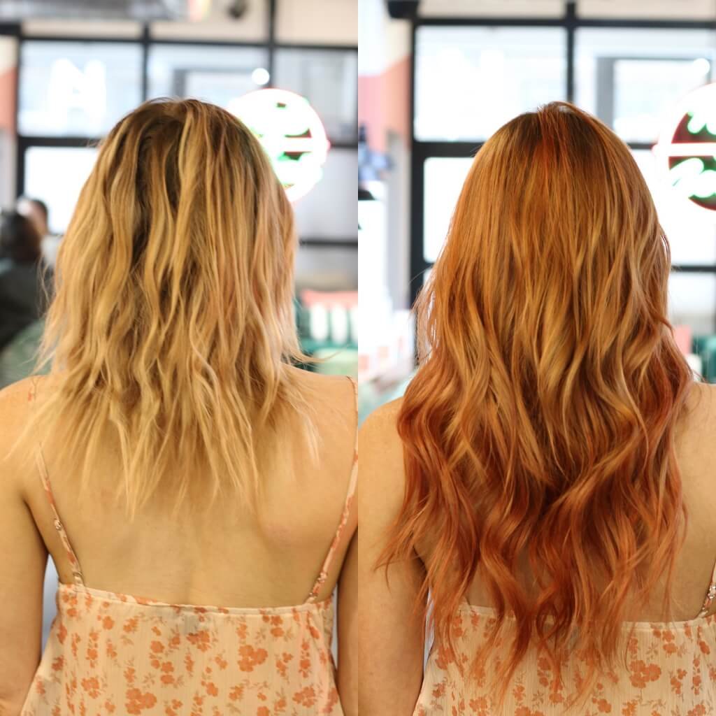 before and after ginger hair colour transformation