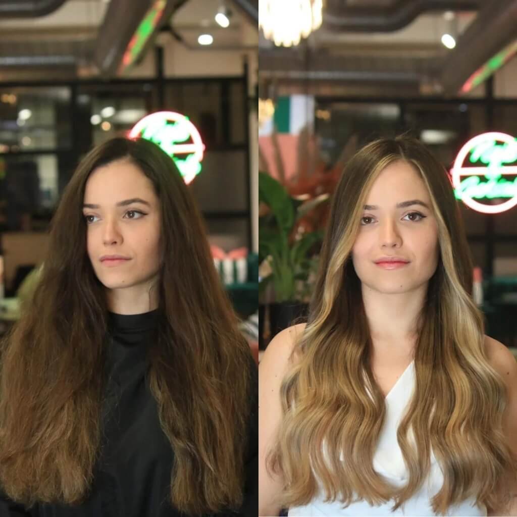 before and after face frame hair colour transformation