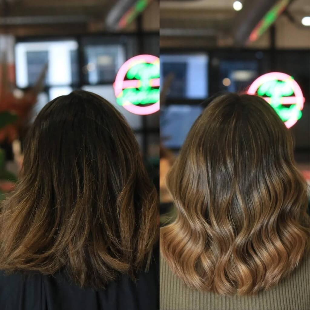 before and after balayage transformation