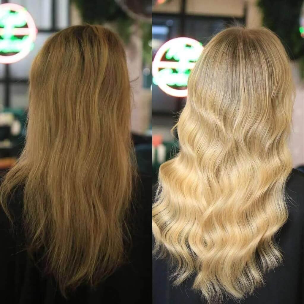 before and after blonde hair colour transformation