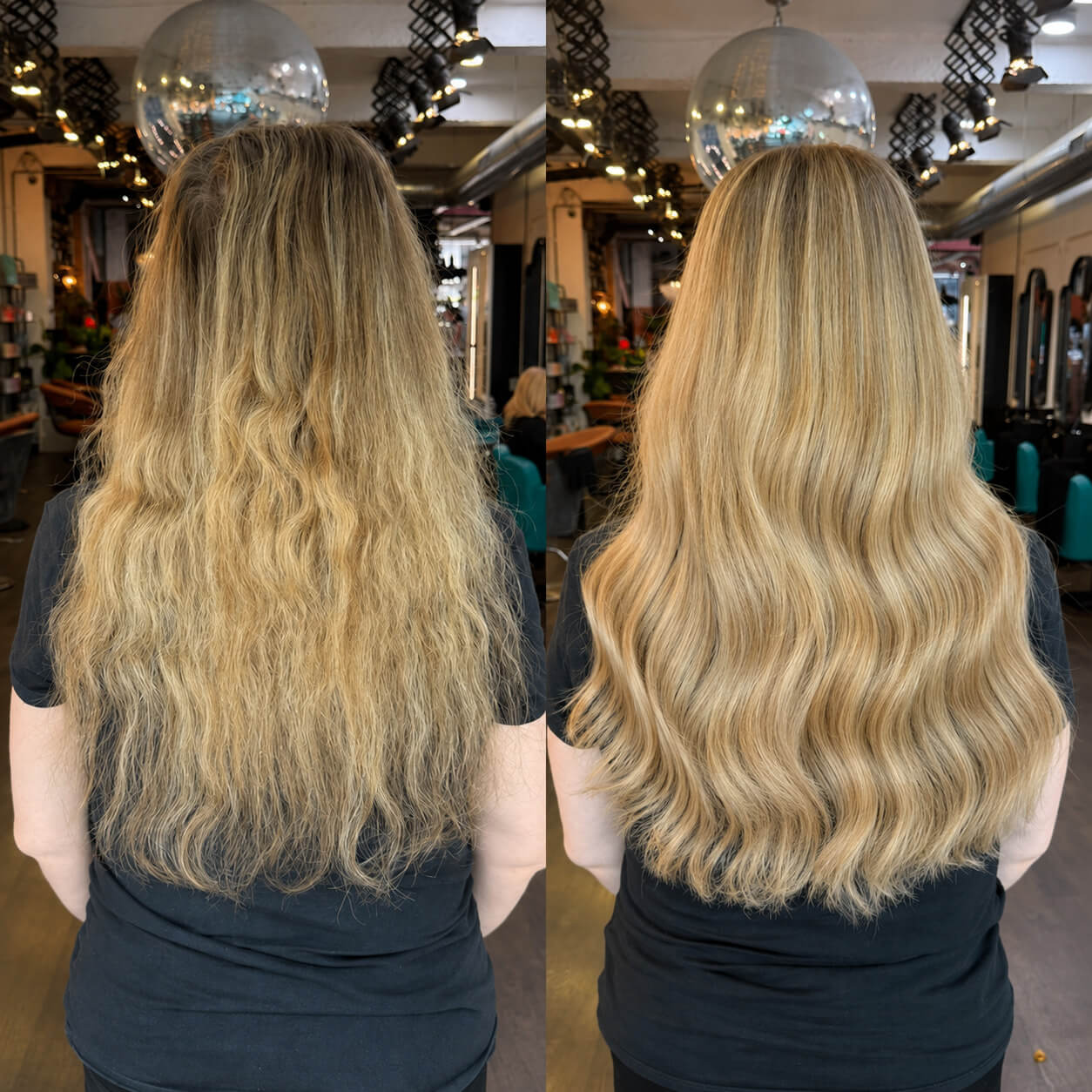 extensions with frizzy hair before and after