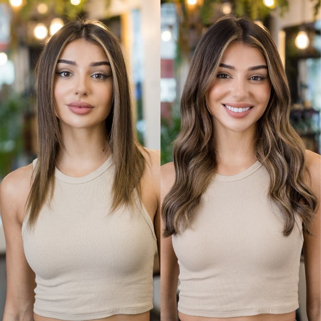 wavy hair extension transformation