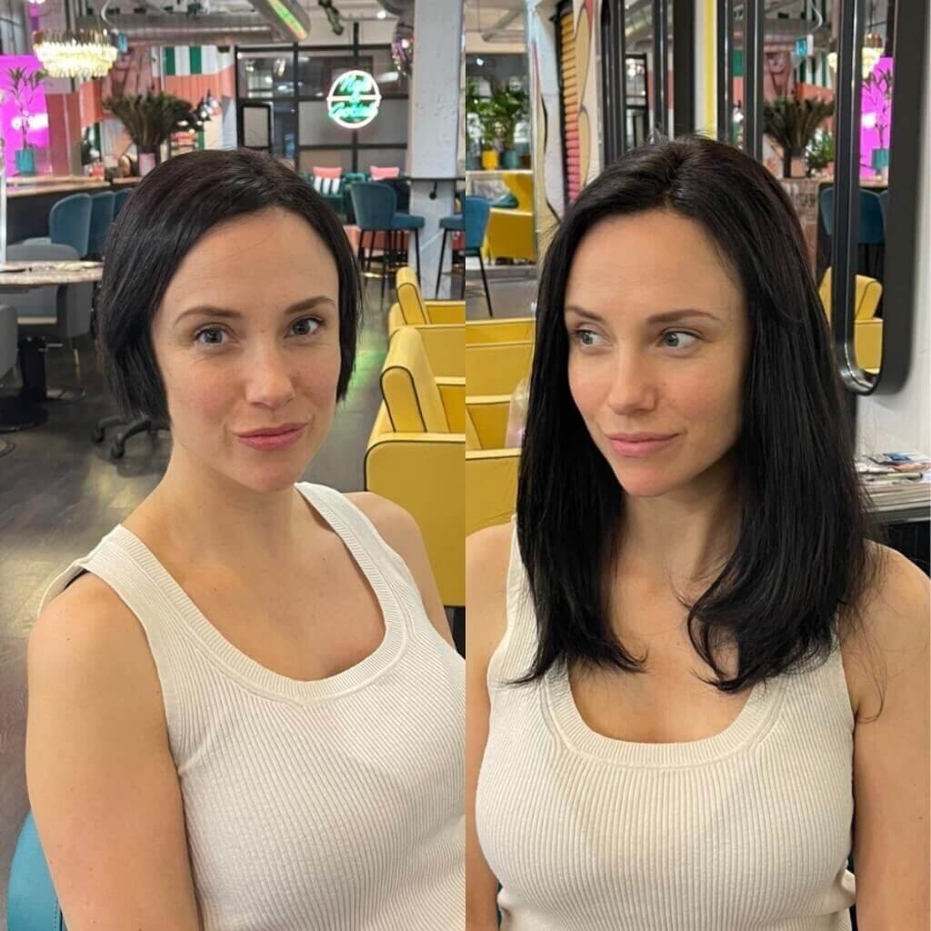 Short hair extensions before and after in London