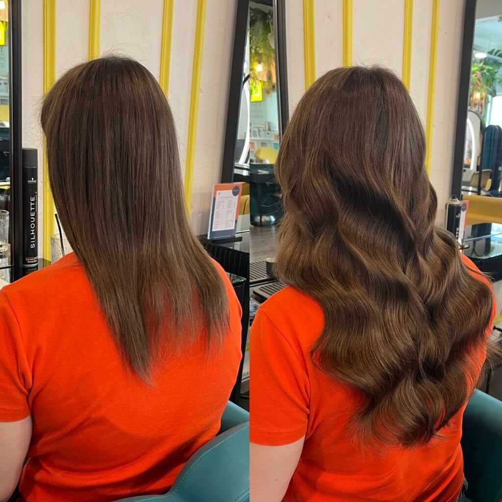 wavy brown hair extension transformation
