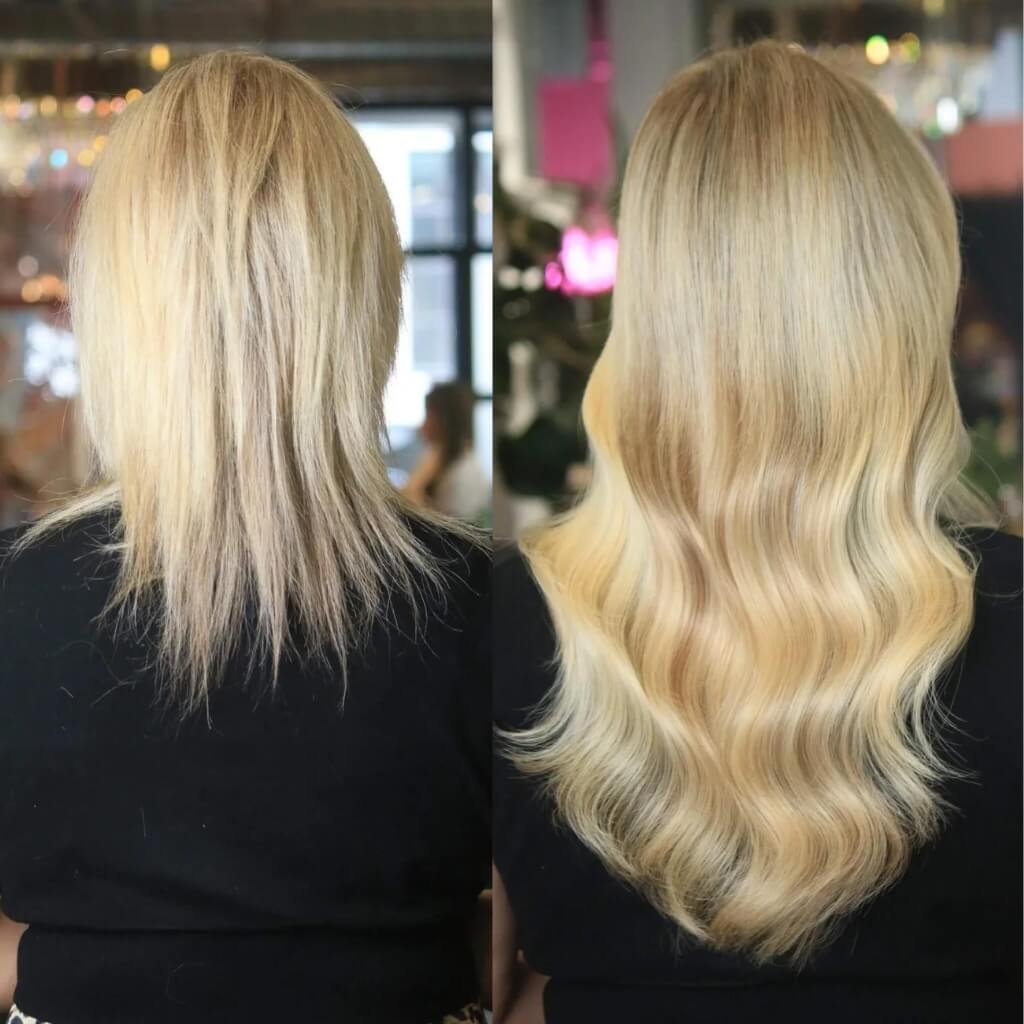 before and after blonde hair extensions