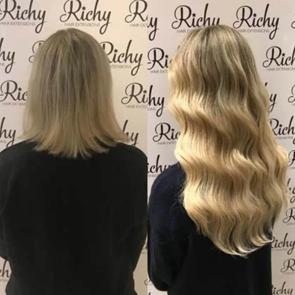 wavy blonde hair extension transformation