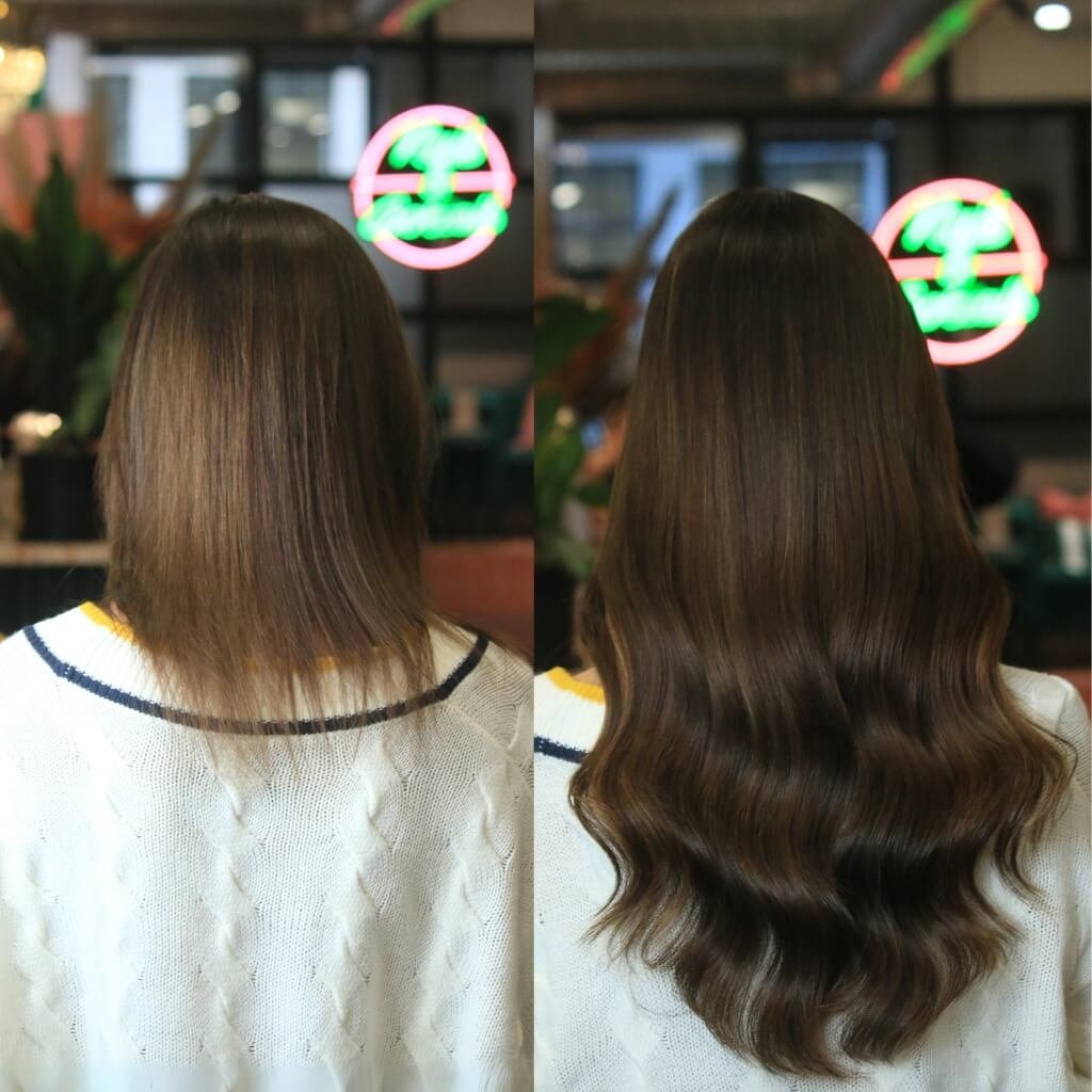 very short to long hair extension and colour transformation