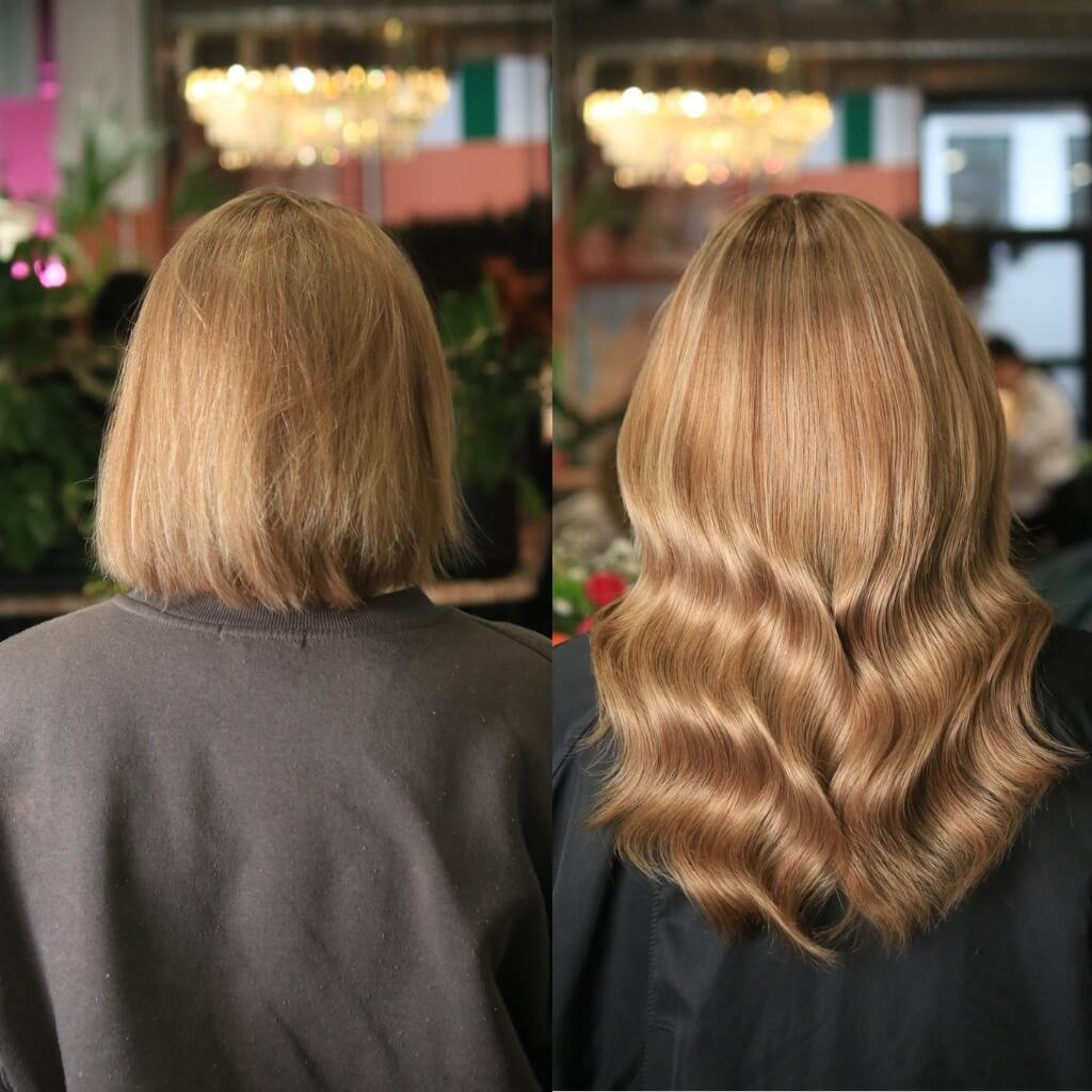 Colour matched hair extensions in salon