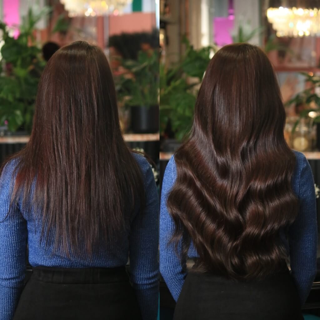 wavy hair extension transformation
