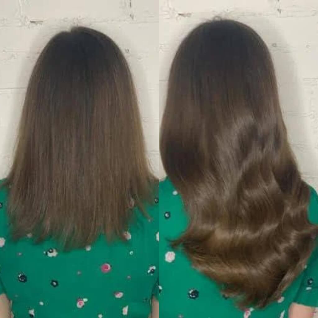 before and after clip in hair extension transformation