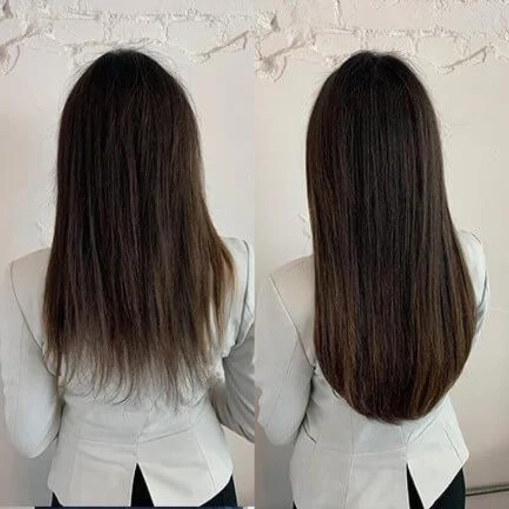 brown hair extension transformation