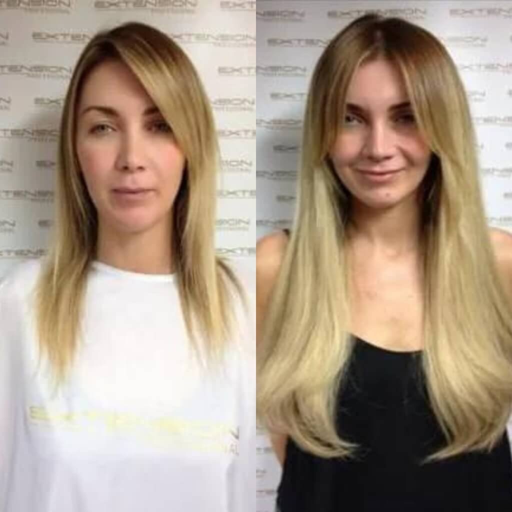 lengthening hair extension transformation