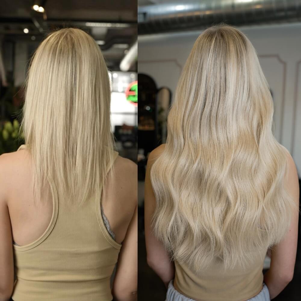 hair extensions before and after with blonde hair